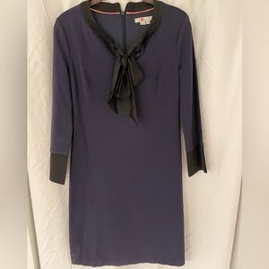 Boden Navy Dress with Black Trim, Bow and Cuffs